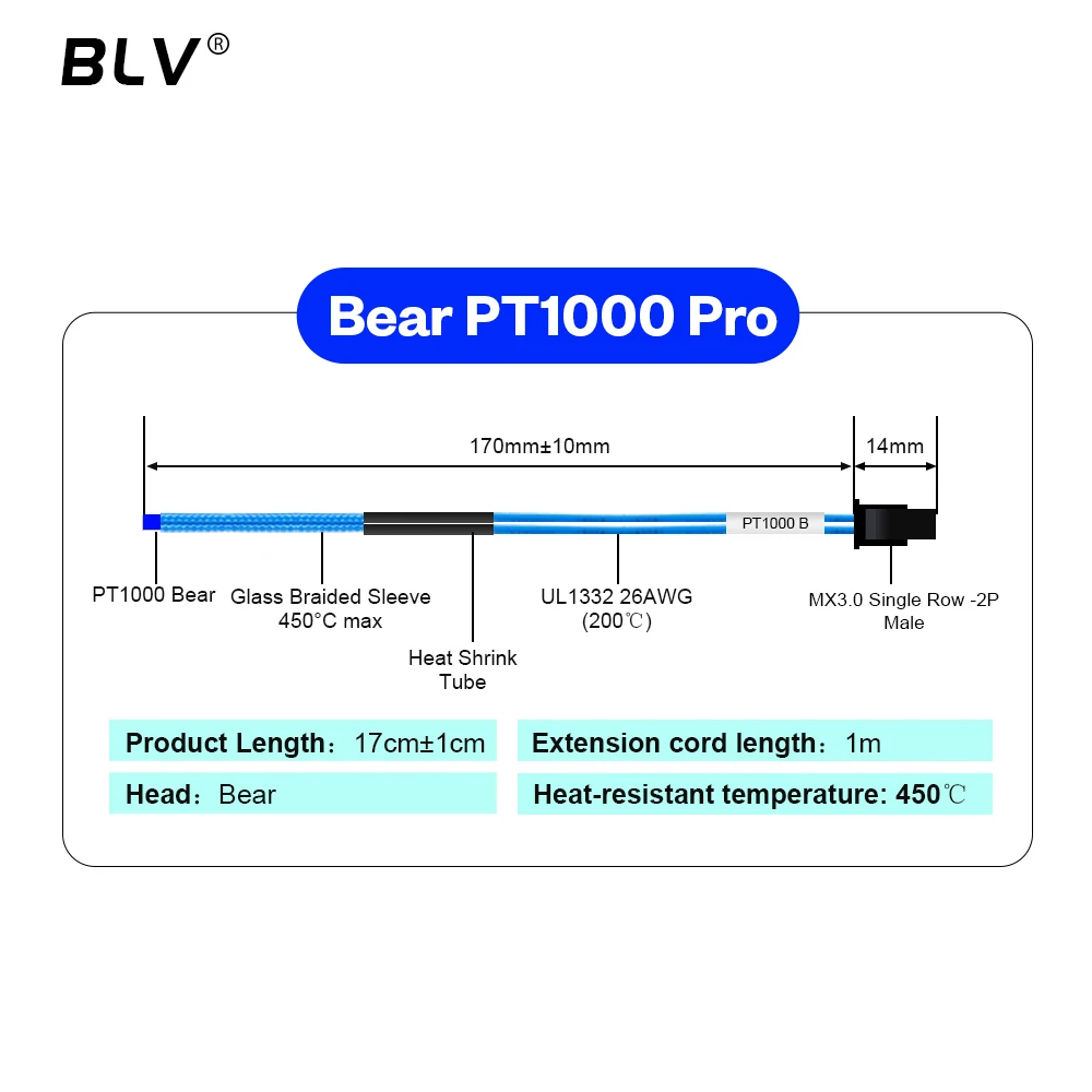 BLV ®   Termistore PT1000 M3 M4 Orso 3x15mm PT1000 Pro Resistenza alle alte temperature 450 ℃   Per Rapido hotend Dragon hotend