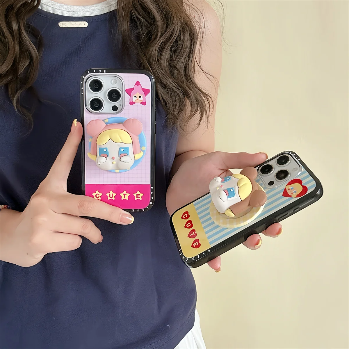 

Korean Color Plaid Pattern Magnetic Phone Case For iPhone 16 Pro 13 14 15 Pro Max Cover with Stand Holder For Magsafe