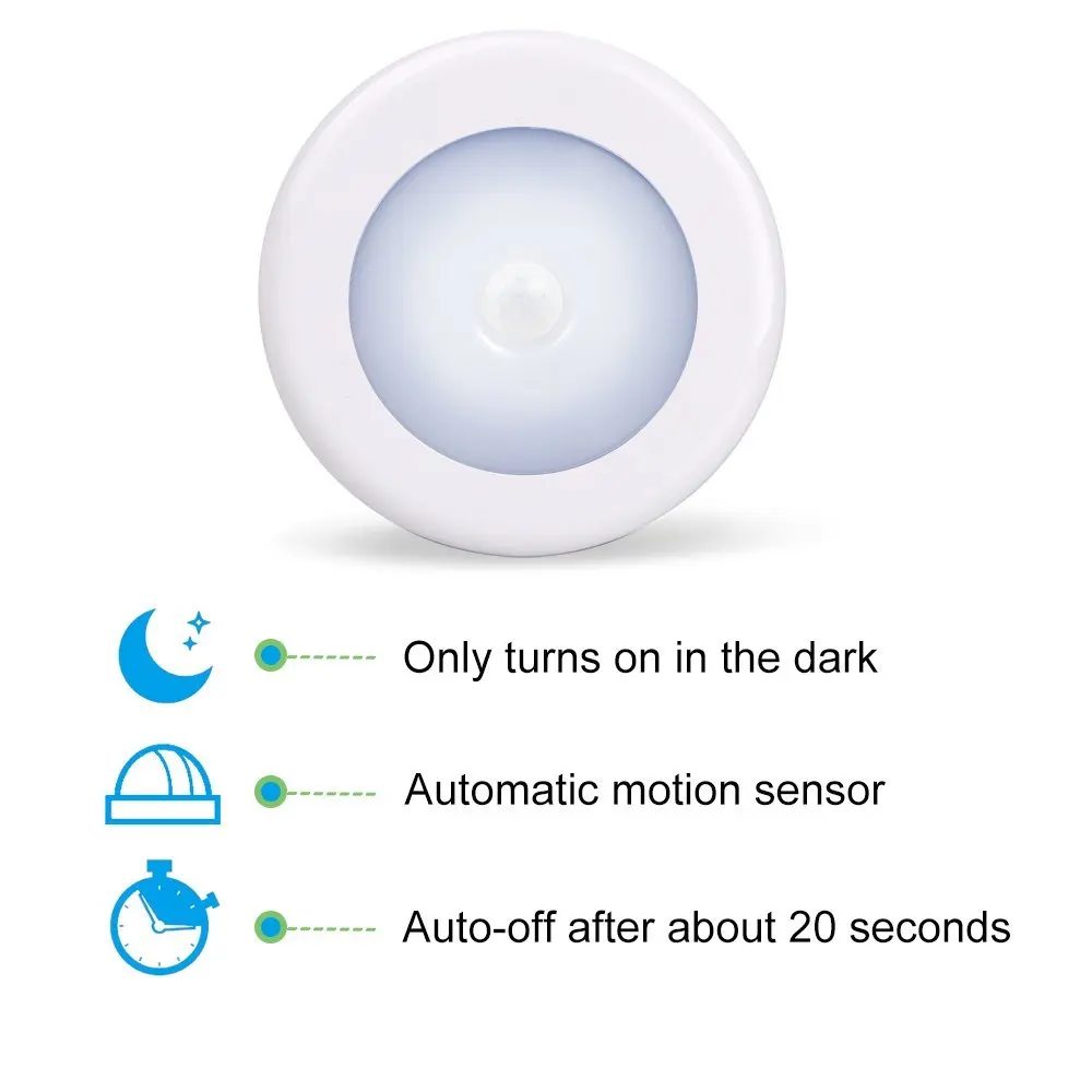 

6 Led Wireless Infrared Pir Auto Motion Sensor Night Light Super Saving Cabinet Closet Basement Indoor