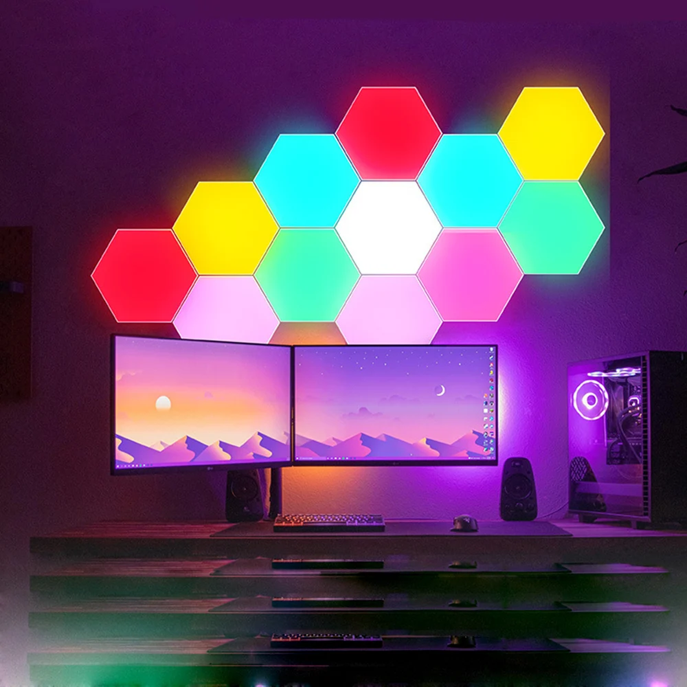 

6pcs Remote Control RGB Quantum Lamp Hexagonal Lamps Modular Touch Sensitive Lighting DIY LED Night Light Wall Lampara