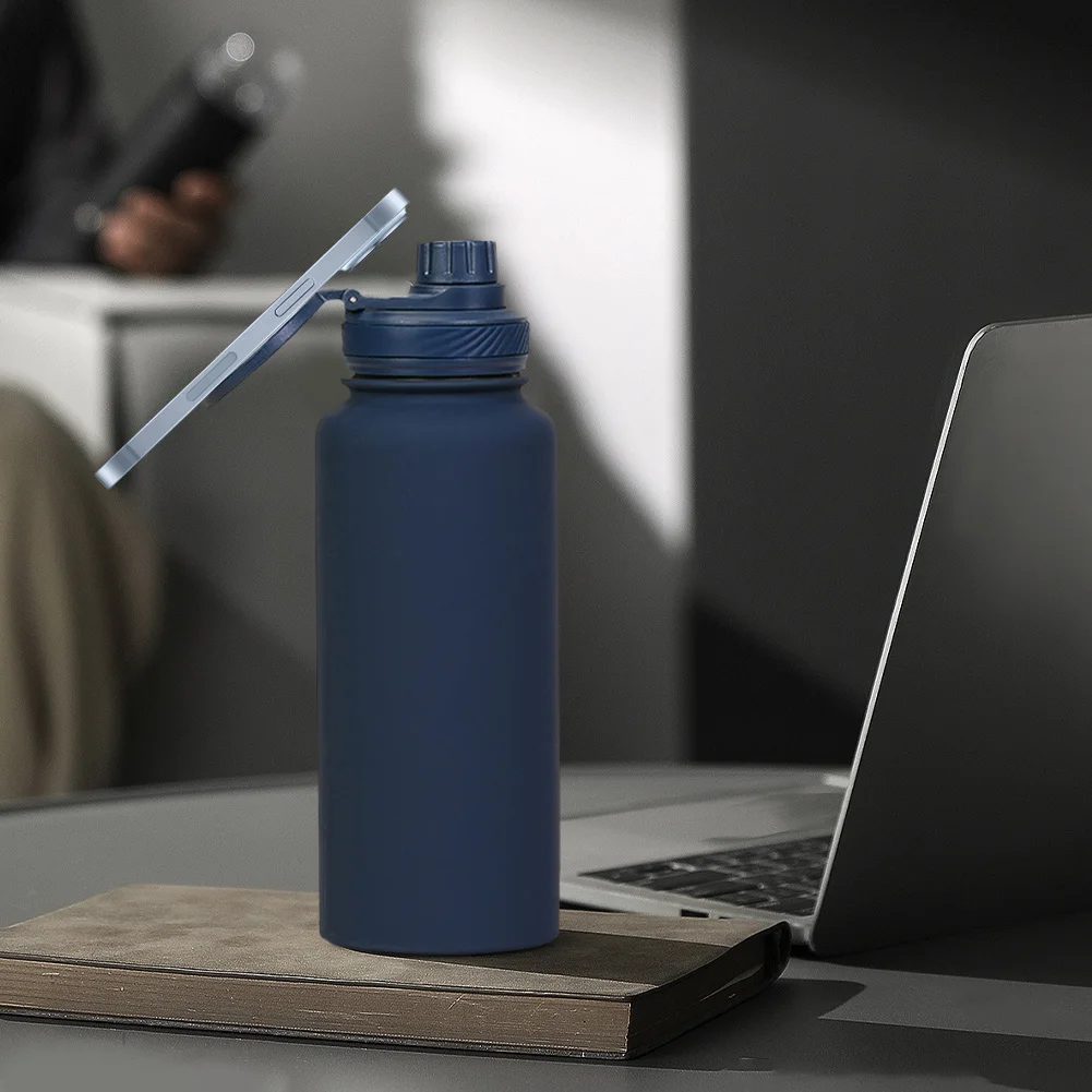 Für MagSafe 1000ML Isolierte Flasche Wasserflasche mit Drehbarem Handyhalter Thermischer Wasserbecher Thermotasse für iPhone 12 und Höher