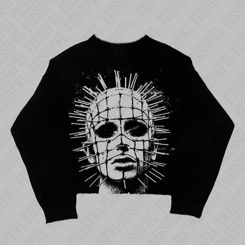 

Vintage Gothic Chic Loose Pullover Hip Hop Punk Streetwear Fashionable Long sleeve Top Comfortable O-Neck Y2K Knitted Sweatshirt