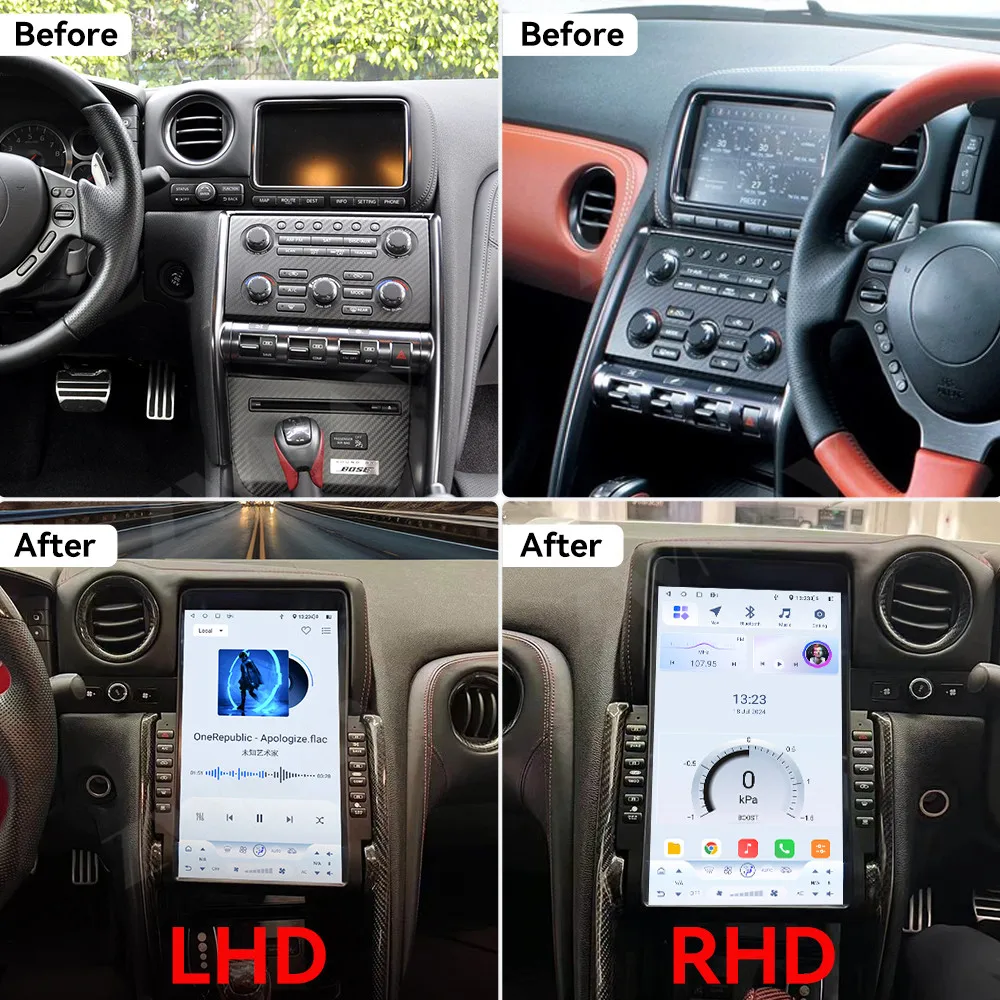 RHD LHD For Nissan GTR 2011 2012 2013 2014 2015 2016 2017 Android 14 Car Multimedia Radio Audio Player GPS Auto Stereo Head Unit