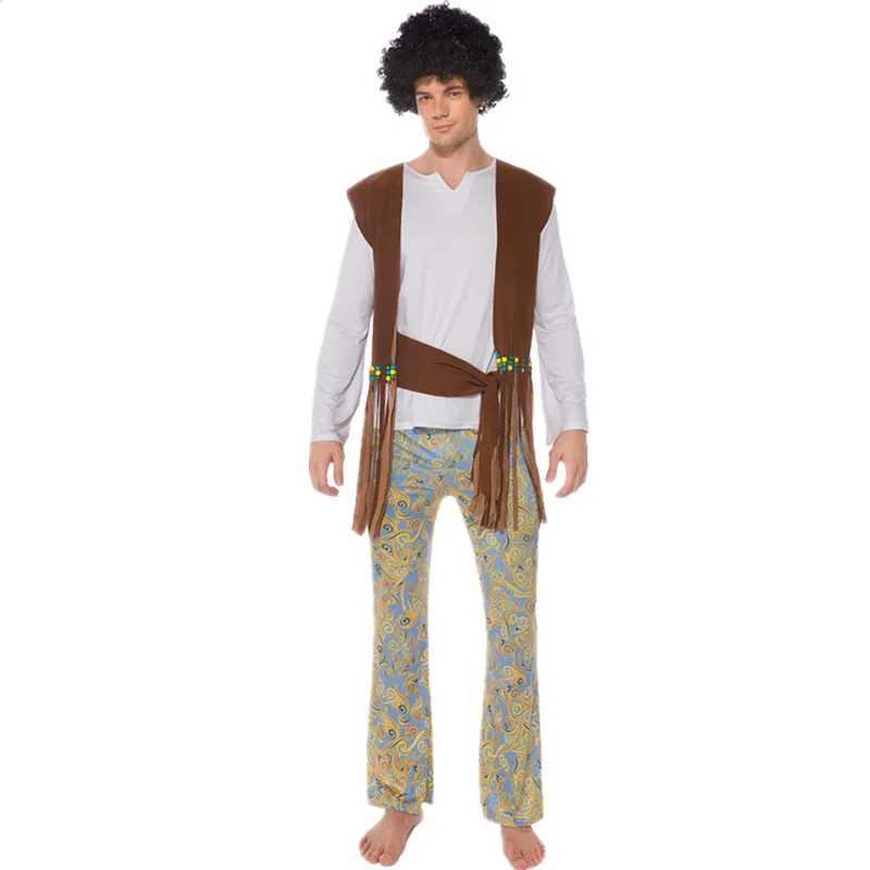 

Men Retro Hippie Costume Halloween Carnival Purim Disco Hip Hop Singers Cosplay Stage Performance Costumes