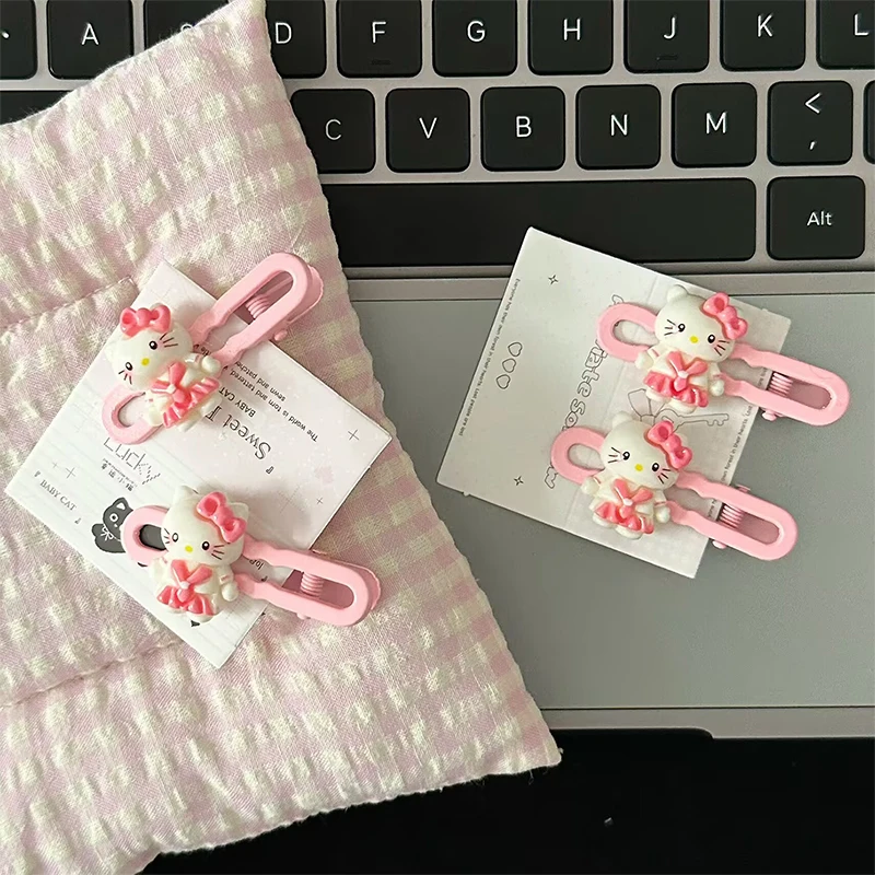 2Pcs Kawaii Sanrio Pink Hello Kitty Bangs Clip Ornaments Side Bangs Duckbill Clip Hairpin Hair Accessor Anime Headdress image 2
