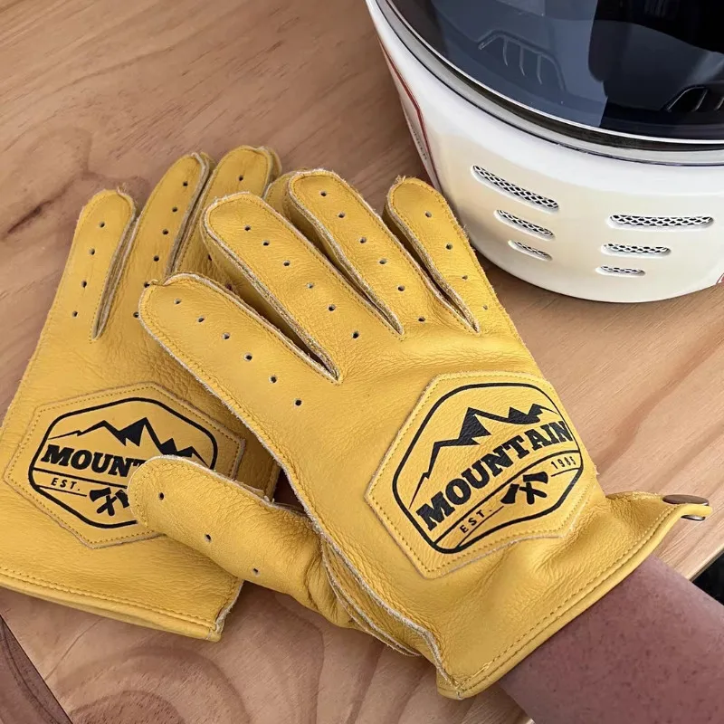Anti Slip Retro Leather Full Finger Gloves for Motorcycle Cycling and Fitness Durable Comfortable