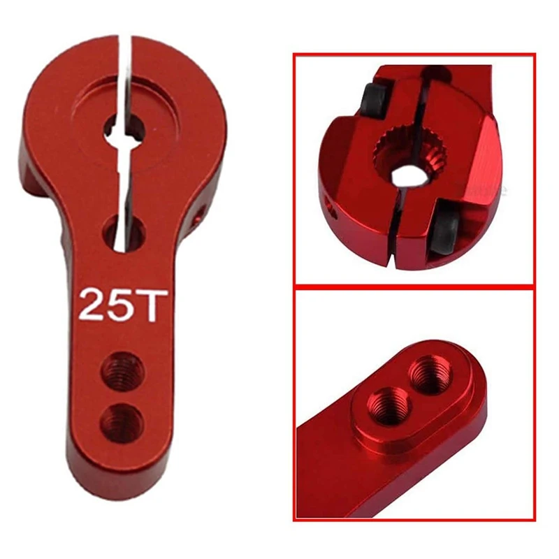 10 pezzi 25T servo corna in alluminio filettatura M3 braccio sterzo in metallo per RC auto camion Buggy aereo-blu e rosso