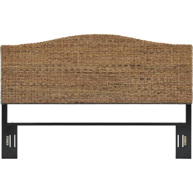 Handwoven Natural Fiber Rattan Bed Headboard, Banana Leaf, Over a Sturdy Steel Frame,King