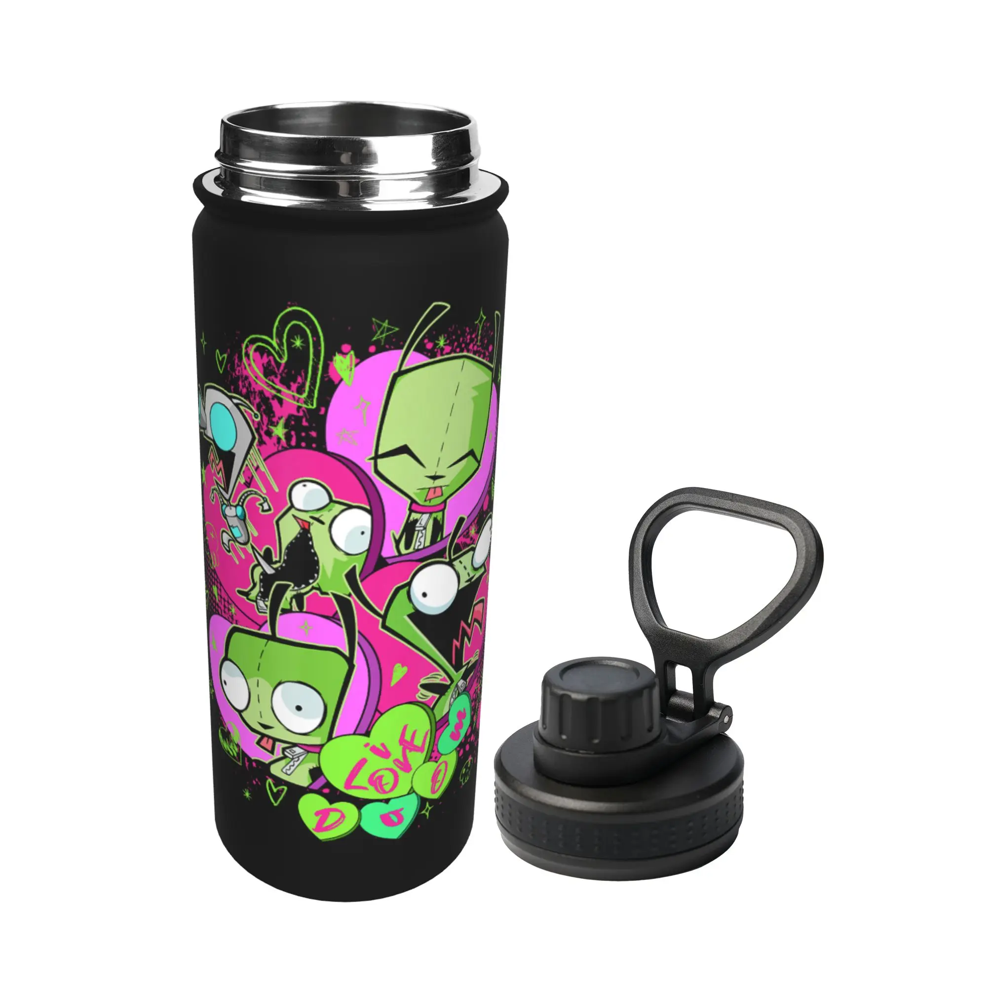 Invaders Zim Valentine's Day Gir I Love Doom 18OZ Sports Insulated Kettle Thermal Cup Vacuum Flask Smoothie Tea Mugs Spill Proof