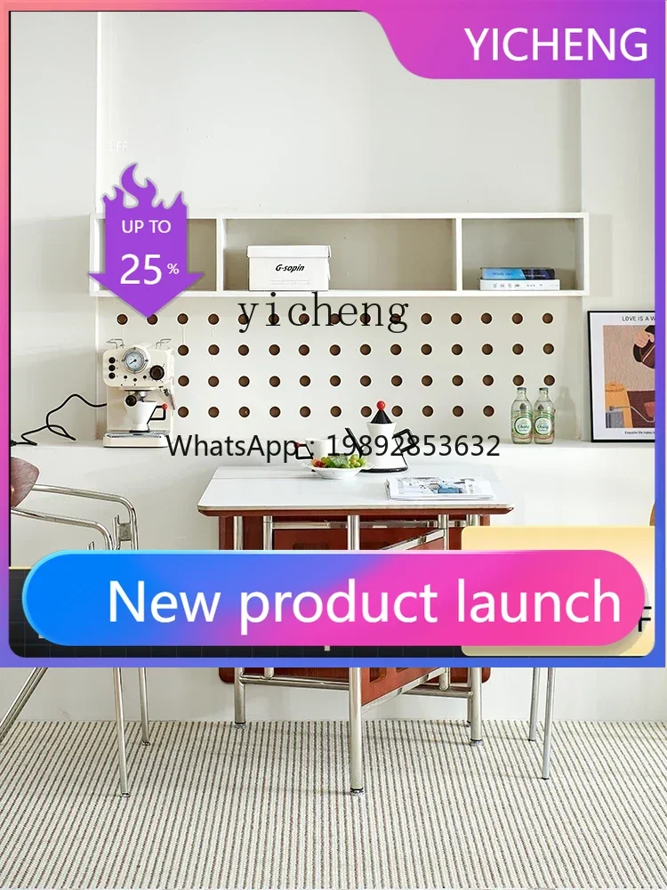 A2-7 Household Storage Solid Wood Foldable Retractable Dining Table Stainless Steel Slate Table