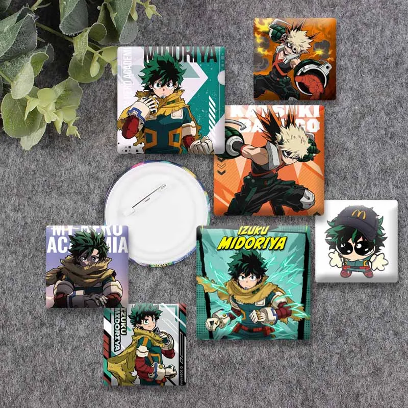 Ochaco Izuku Shoto Himiko Katsuki Square Badge on Backpack Shoes Accessories Anime Icons Lapel Pins Cartoon Brooch Jewelry Gift