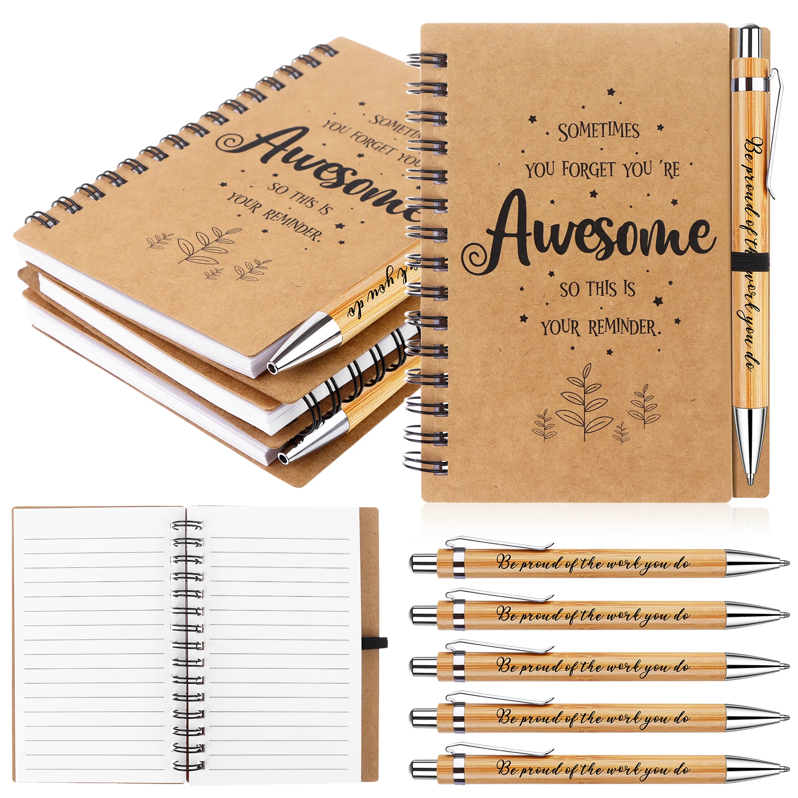 8 Pcs Thank You Gift For Colleague Employee Appreciation Gift Motivational Notebook Wood Bamboo Ballpoint Pen Inspirational