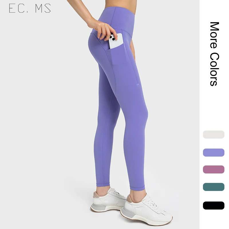 

Women Sport Leggings With Pockets High Waist Hips Rising No Middle Line Double Brused Zero Feeling Evrlue Yoga Running Pants Dai