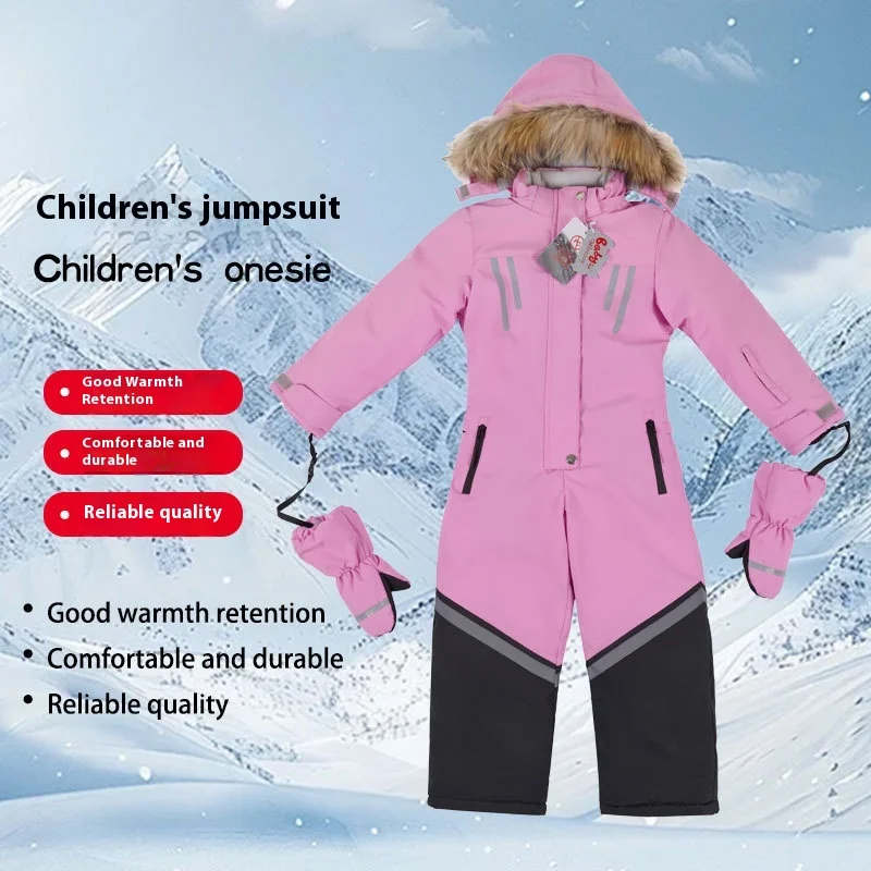 New children's jumpsuit windproof waterproof outdoor ski suit suitable for 4-8 years old girls wear climbing clothes