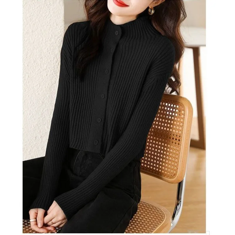 Autumn Winter New Women's Solid Color O-Neck Cardigan Coats Fashion Versatile Screw Thread Casual Long Sleeve Sweaters Tops