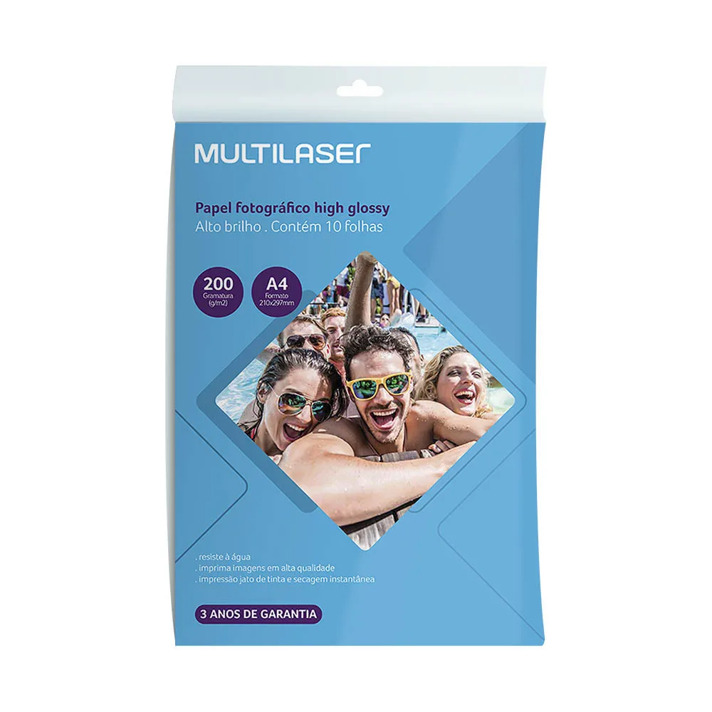 A4 Multilaser Photo Paper 200G M2 C/10 Sheets White PE011