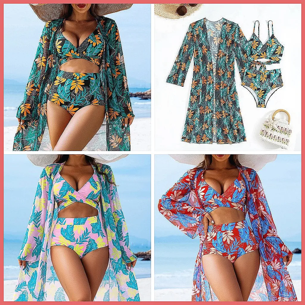 

Сексуальный комплект бикини из 3 предметов с высокой талией, женский купальник с цветочным принтом для пляжа и бассейна (Коллекция: 68)