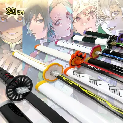 80cm Demon Slayer Tanjirou Katana Sword Japanese Sword Killer Devil Katana Blade Diffuser Real Size Cosplay Prop Home Decor