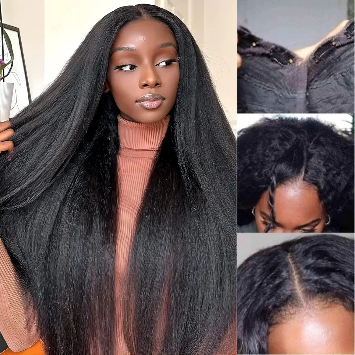 غريب مستقيم الخامس جزء الباروكات شعر الإنسان لا ترك لا الغراء خصلات الشعر المستعار البرازيلي للنساء 220% الكثافة غريب مستقيم الخامس جزء شعر مستعار