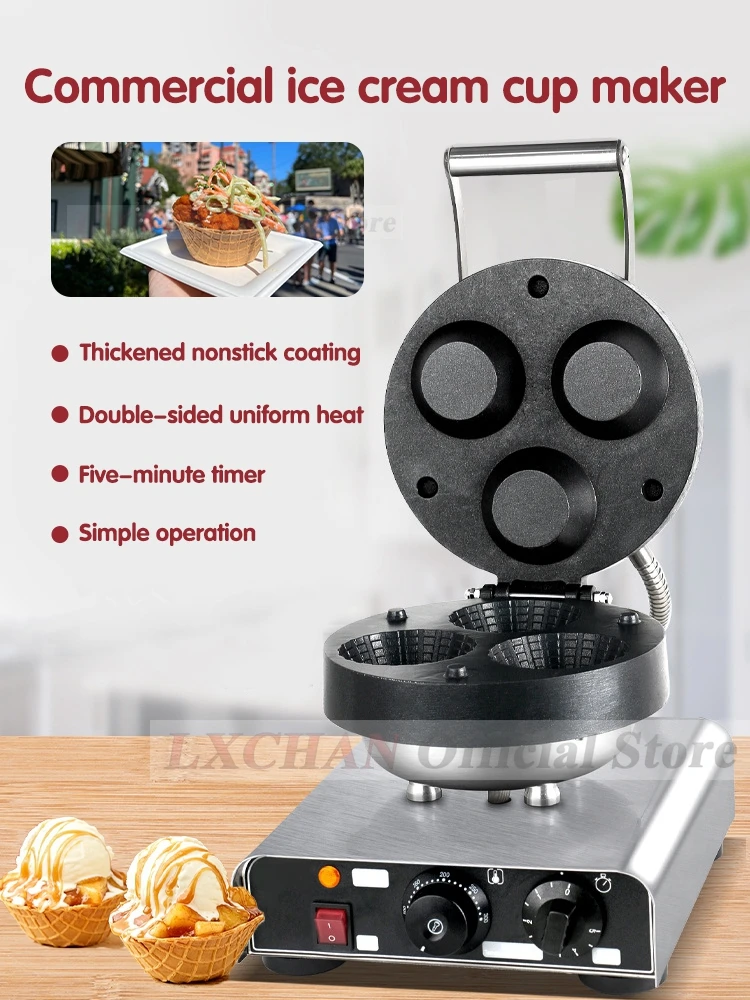 

LXCHAN Ice Cream Cup Waffle Maker Ice Cream Cup Cone Maker Non-Stick Coating Commercial Cup Shape Waffle Snack Equipment