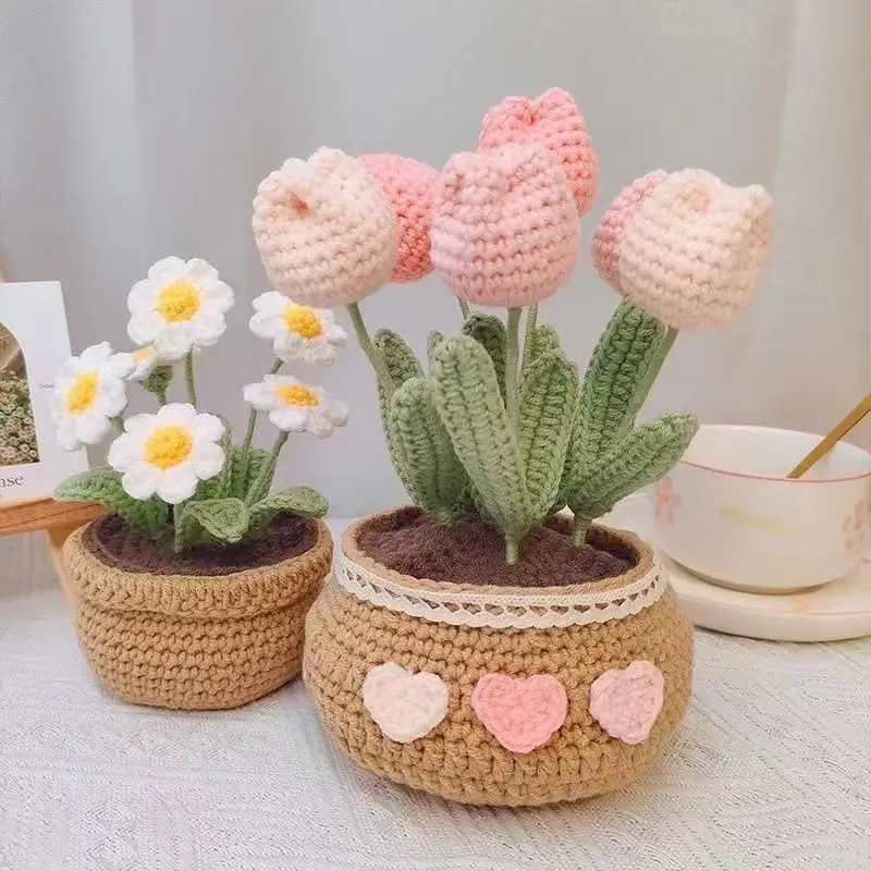 

Flower Crochet Knitting Kit Tulip Sunflower Daisy Lily Floral Wool Yarn Thread Cord Crochet Material Kit Beginner Starter Set