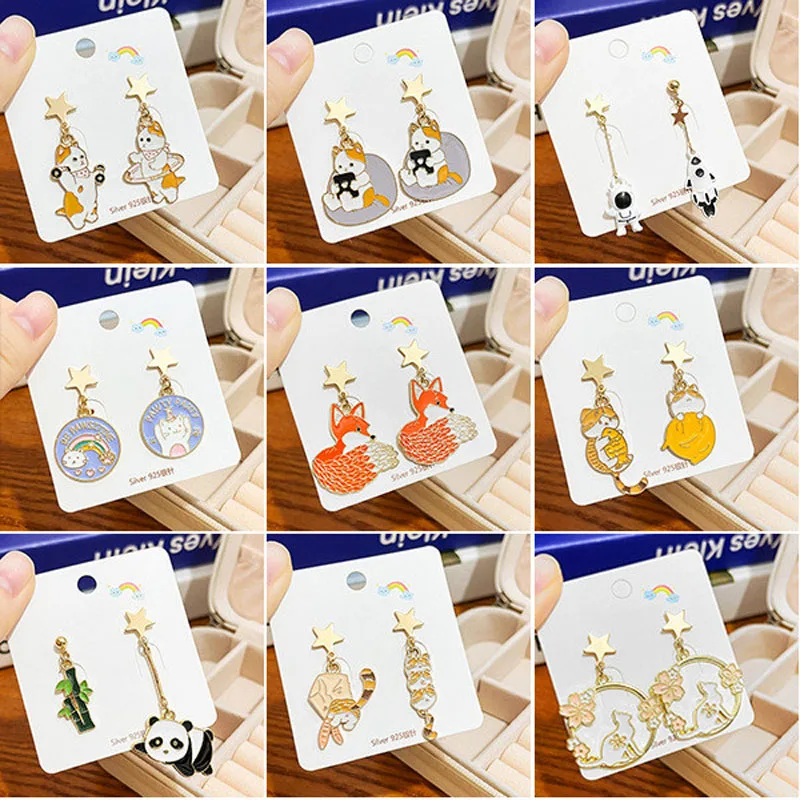 Fashion Kawaii Kitty Bunny Panda Pendant Earrings Cute Cartoon Animal Enamel Stud Ear Jewelry Birthday Gifts For Women Girls