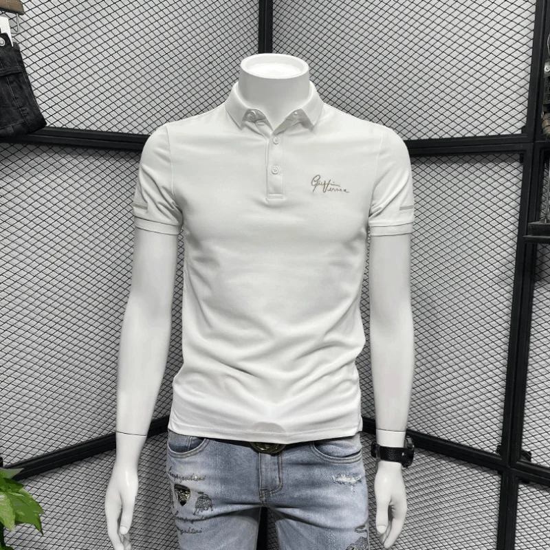 Embroidery Streetwear Polo T Shirt for Men High Quality Plain Skinny Mens with Collar Tee Shirts Top Clothing Cool New In Music