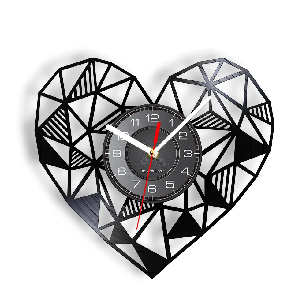 Geometric Heart Wall Clock Romantic Love Bedroom Decor Art Personalized Valentines LOVE Gift Couple Parents Vinyl Record Clock