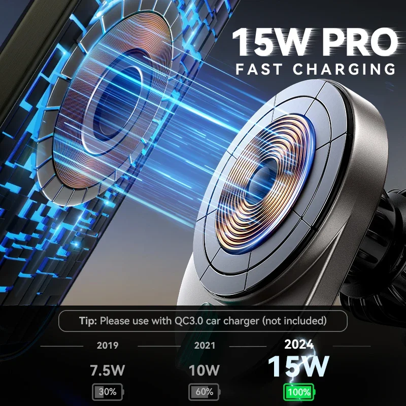 NEW2025 Phone 15W Vent iPhone Charger Charger Air Mount 1/2PCS Wireless Holder Car Mount 16/15/14/13 Magnetic Fast for Car Phone