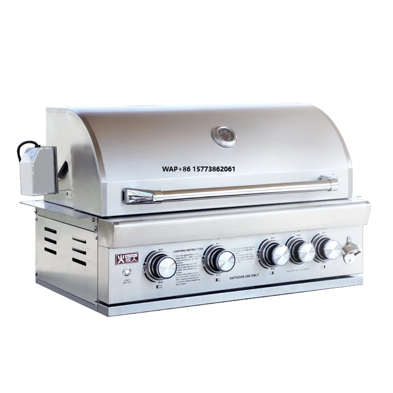 

304 Stainless Steel Heavy Duty Multifunction Outdoor Kitchen Built in Gas Charcoal Double Use BBQ Grills Stove with Rotisserie