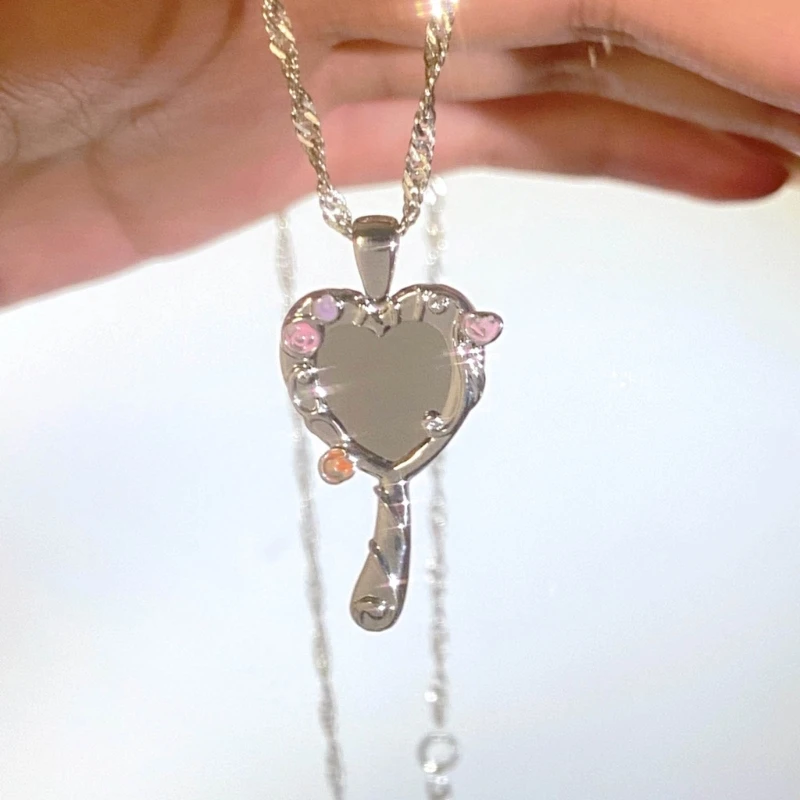 Unique Mirrored Pendant Necklace Long Chain Heart Mirrored Charm Clavicle Chain Choker Gold Silver Plated Princess Necklaces