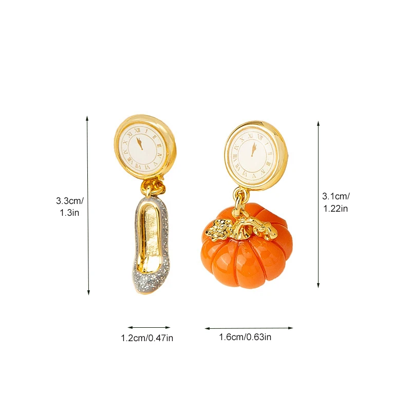 Enamel Pumpkin Carriage and Crystal Shoes Faberge Eardrop Earrings High-class Jewelry Vintage Halloween Gift To Women Girls