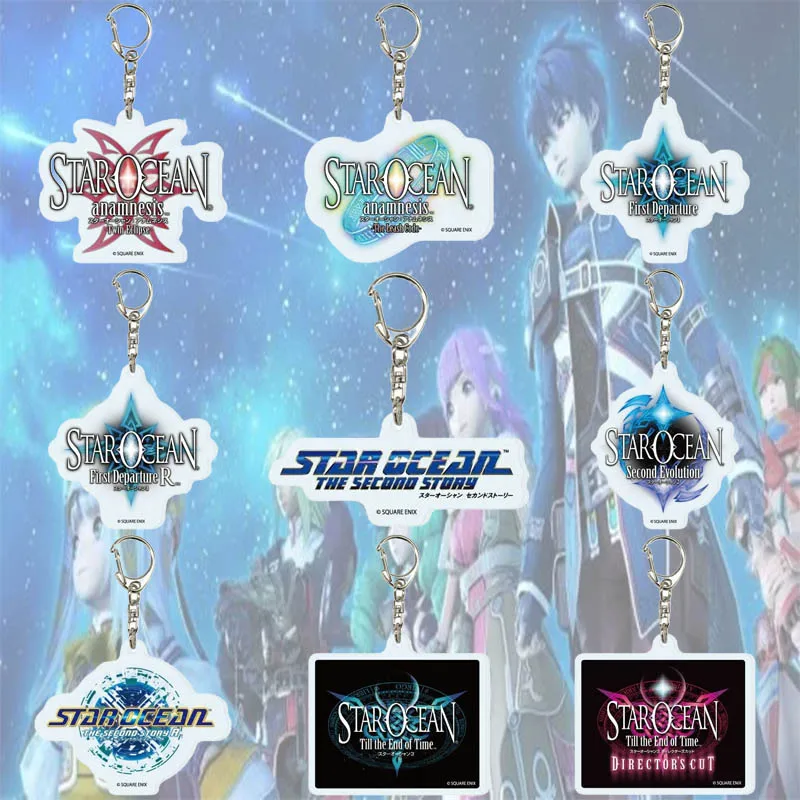 STAR OCEAN 6CM Cartoon Figure Acrylic Stand with Base Cartoon Figure Desk Decor Souvenir Keychain