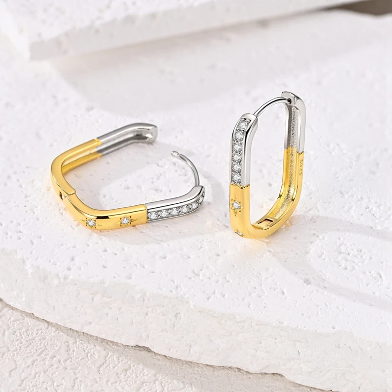 Ohrringe aus 925er-Sterlingsilber für Damen, gold- und silberfarben, Stern-Quadrat-Ohrringe für Jahrestag, Hochzeit, Schmuck, Geschenke – Detail 2