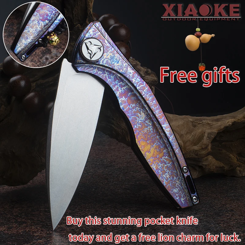 

Professional M390 Folding Knife Blue Lightning Anodized TC4 Titanium Handle Premium Hunting EDC Pocket Knife for Outdoor