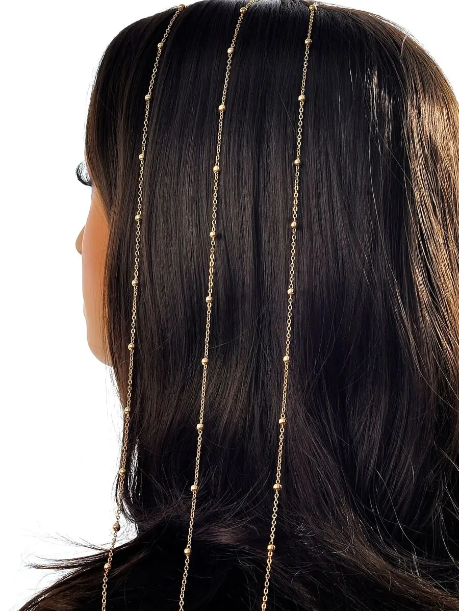

3pcs Gold-Tone Beaded Chain Hair Clips for Women, Boho Chic Hair Jewelry Set
