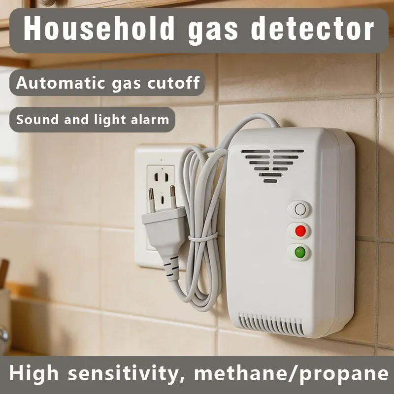 Natural Gas / Liquefied Gas Leakage Detector for Home Kitchen, Equipped with Emergency Shut-Off Solenoid Valve, Alarm Sensor, in