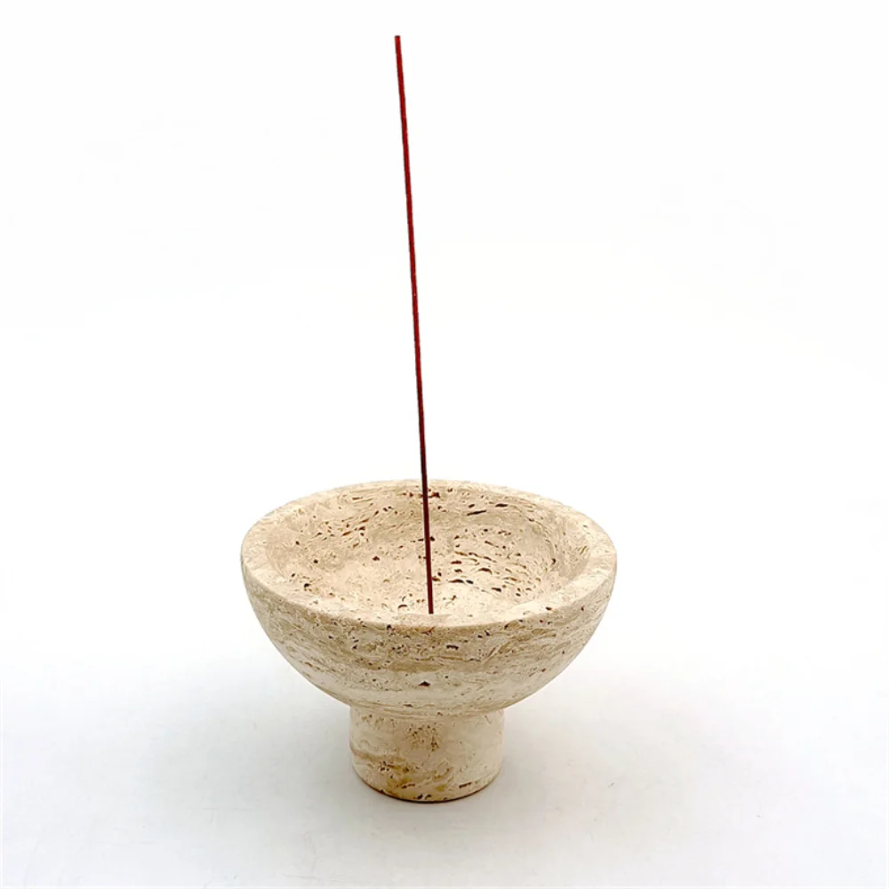 

Оптовая продажа, под заказ, 50 шт., D13x9cmH Wabi-sabi, стильный натуральный желтый травертин, мраморный камень, основа для ароматерапии