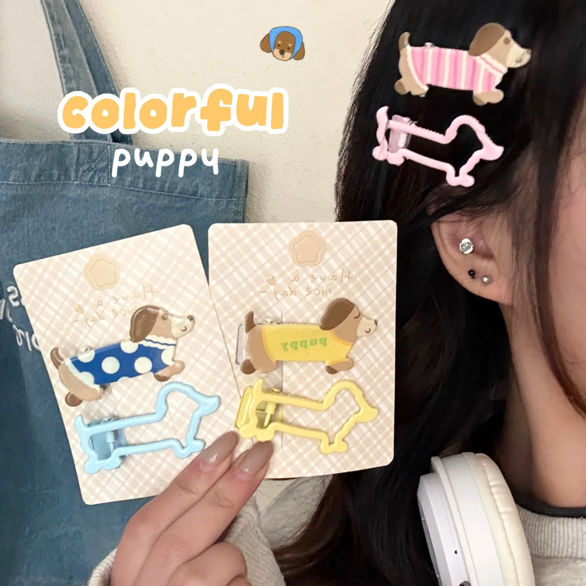 

2pc Cute Fuuny Style Colorful Dog Hairpin Retro Hair Side Clips for Girls Women Korean Hair Accessories