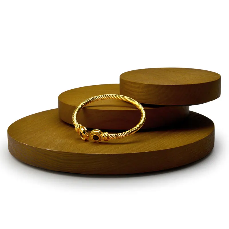 Oirlv Wooden Jewelry Display Props Solid Wood Round Bracelet Necklace Jewelry Tray Wooden Circular Jewelry Display Rack Tray