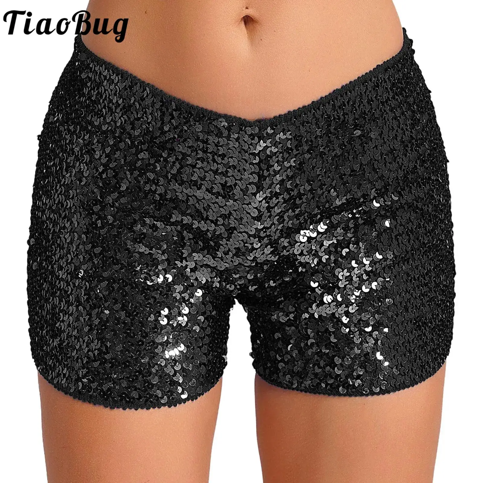 

Women Shiny Sequins Shorts Hot Pants Jazz Modern Dance Low Rise Stretchy Shorts for Rave Party Nightclub Pole Dance Carnival