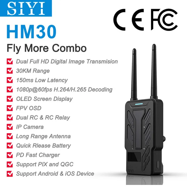 

SIYI HM30 Long Range Full HD Digital Image Transmission FPV System 1080p 60fps 150ms SBUS PWM Mavlink Telemetry OSD 30KM CE FCC