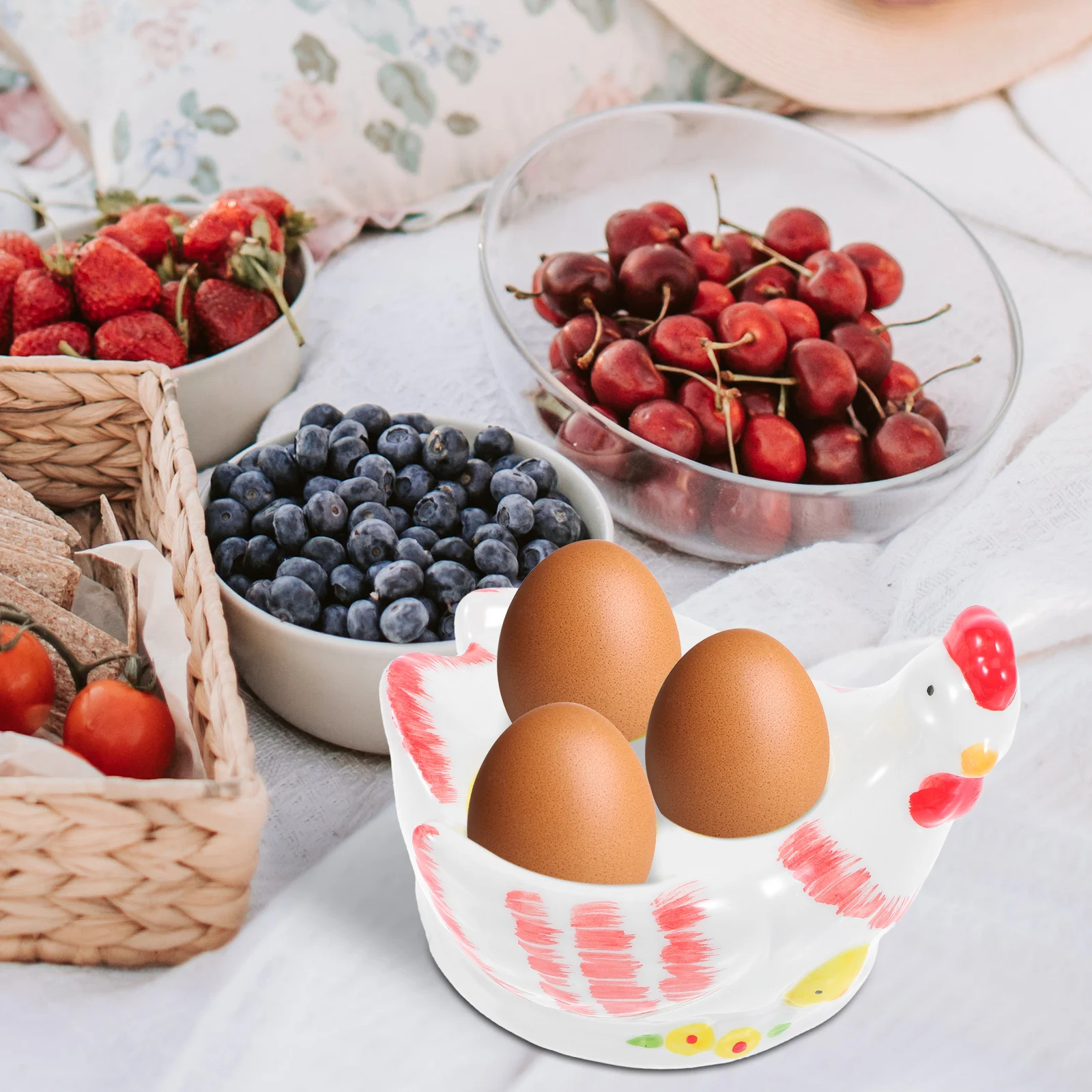 

Rustic Ceramic Rooster Shaped Egg Holder Crackle Glaze Design Sturdy Breakfast Egg Cup Tray Decorative Kitchen Tableware Stand