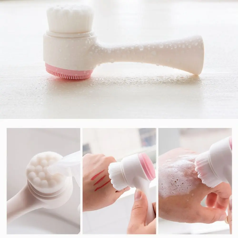 Escova de limpeza facial de silicone macio, com aplicação manual, dupla face, para esfoliação dos poros e massagem, ideal para a rotina diária de cuid