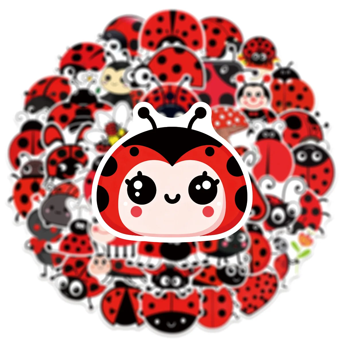 50PCS Ins Style Cartoon Ladybug Funny Expression Graffiti Stickers Decorate Laptop Scooter Car Creative Waterproof Student Decal