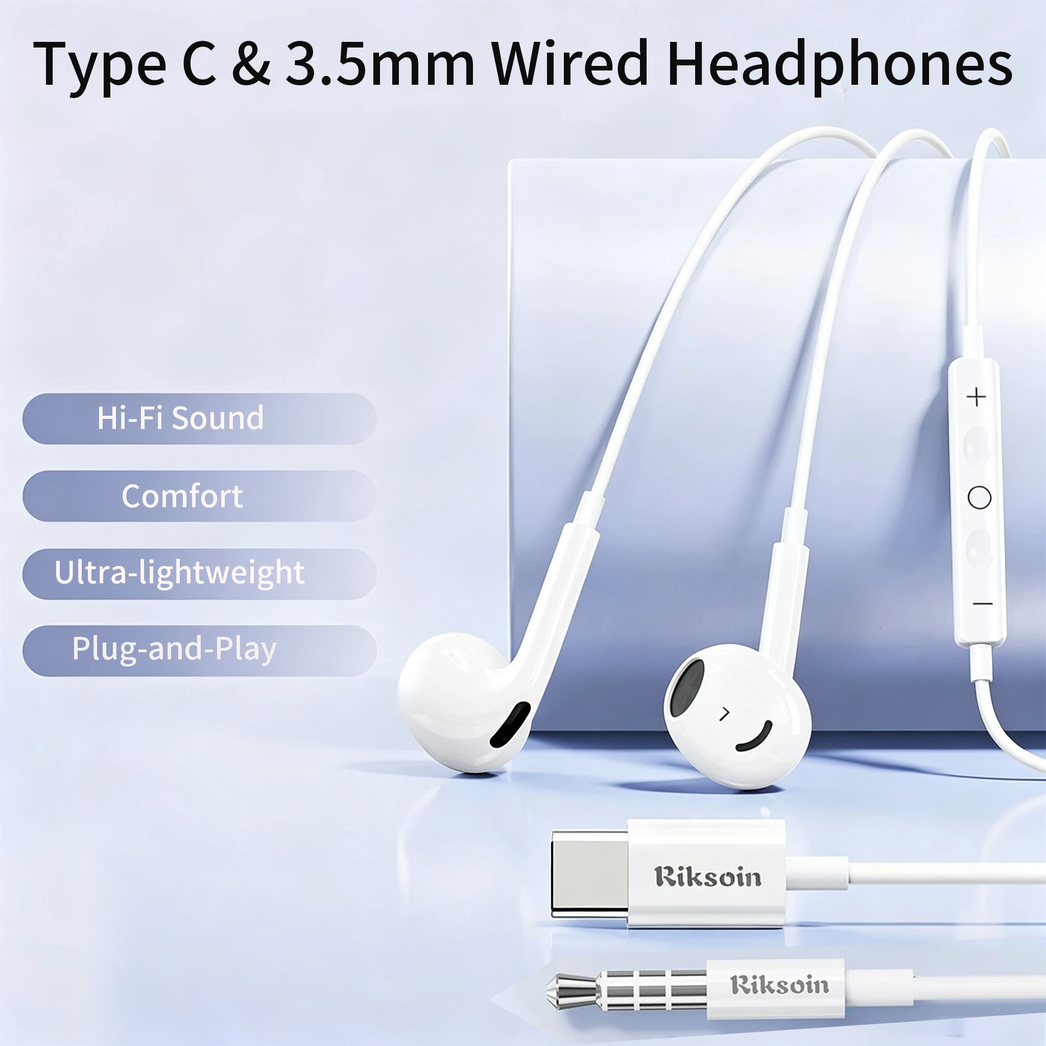Wired Headphones, Headphones with Microphone Compatible with Most 3.5mm Jacks & Type-C Jacks Wired Headphones for Office,Sport