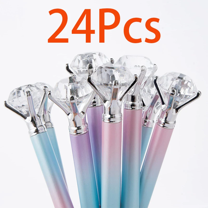 24PCS Gradient Diamond Pens Big Crystal Diamond Pens Retractable Ballpoint Pen Gem Pens Gift For Women Students Girl