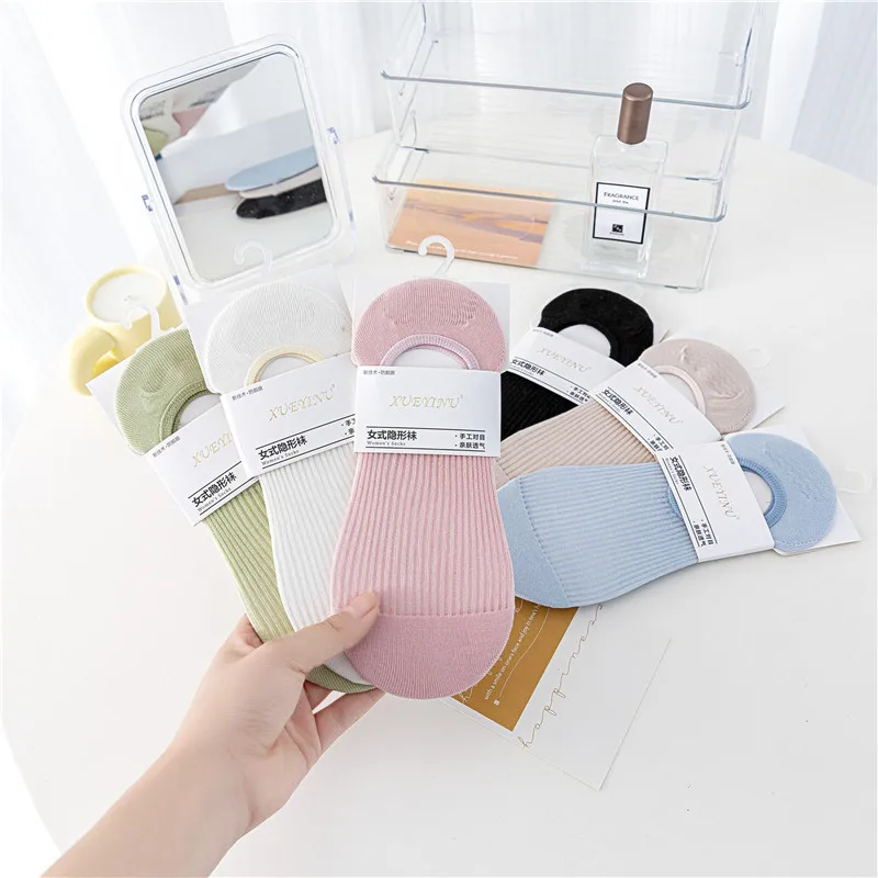 1pr90% Cotton Women's Invisible Socks Hand Sewing Anti-off Heel Pure-Cotton Summer Thin Breathable Boneless Boat Socks