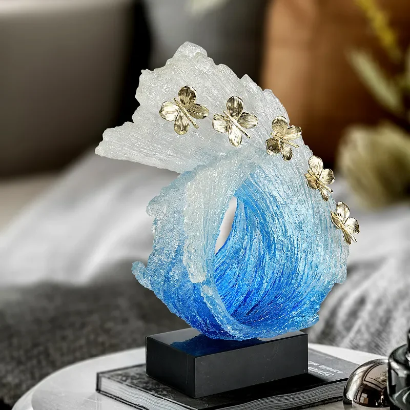 Creative Resin Butterfly Ornament for Home Decor Lucky Wave Craft Model House Entrance Soft Decoration Jewelry Display Piece