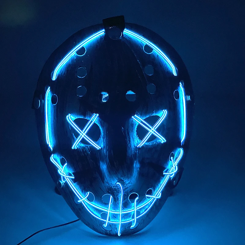 ภาพยนตร์ที่มีชื่อเสียงหน้ากากเรืองแสงตกแต่ง Props Luminous คอสเพลย์ Jason Killer หน้ากาก Neon Light Up หน้ากากบ้านผีสิงอุปกรณ์